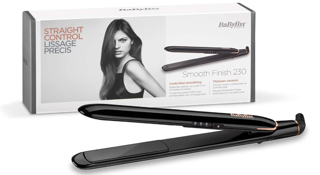 BaByliss Smooth Finish 230 Hair Straightener |Titanium Ceramic Plates For Efficient Straightening |Adjustable Temperature Settings For Versatile Styling |Salon-quality Results At Home| ST250SDE(Black)