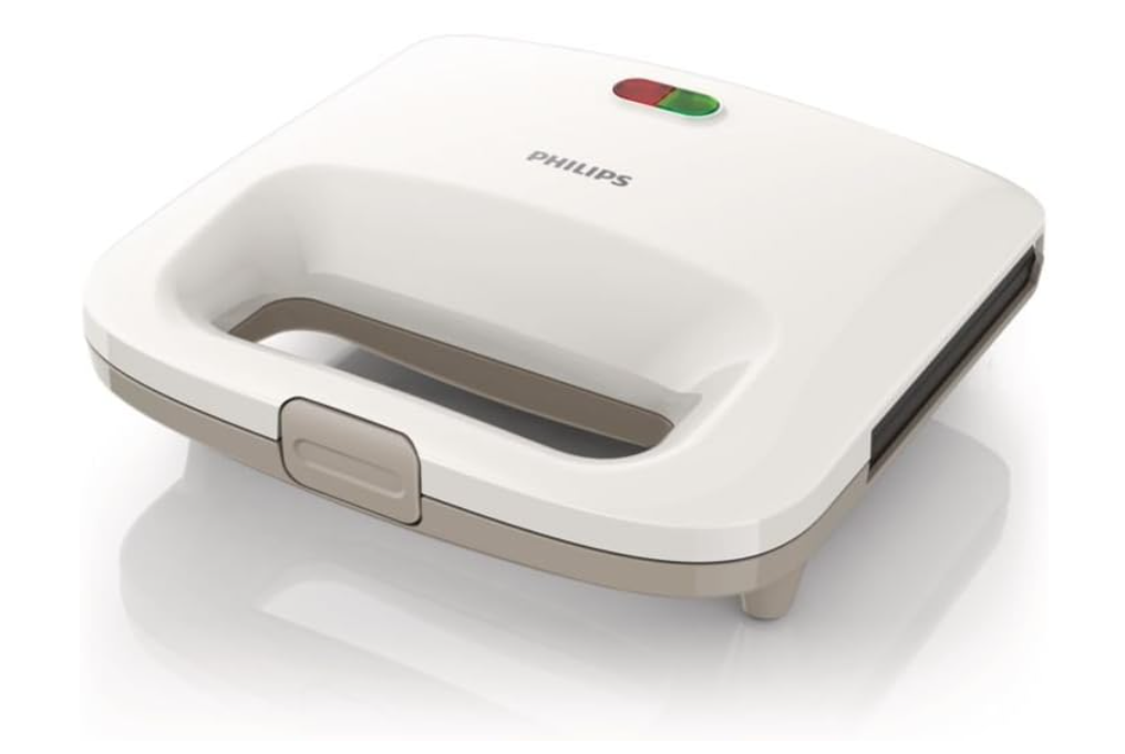 PHILIPS Daily Collection Sandwich Maker HD2393, 820W, White with easy lock system and vertical storage - International Version