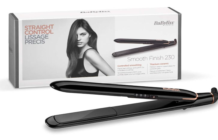 BaByliss Smooth Finish 230 Hair Straightener |Titanium Ceramic Plates For Efficient Straightening |Adjustable Temperature Settings For Versatile Styling |Salon-quality Results At Home| ST250SDE(Black)