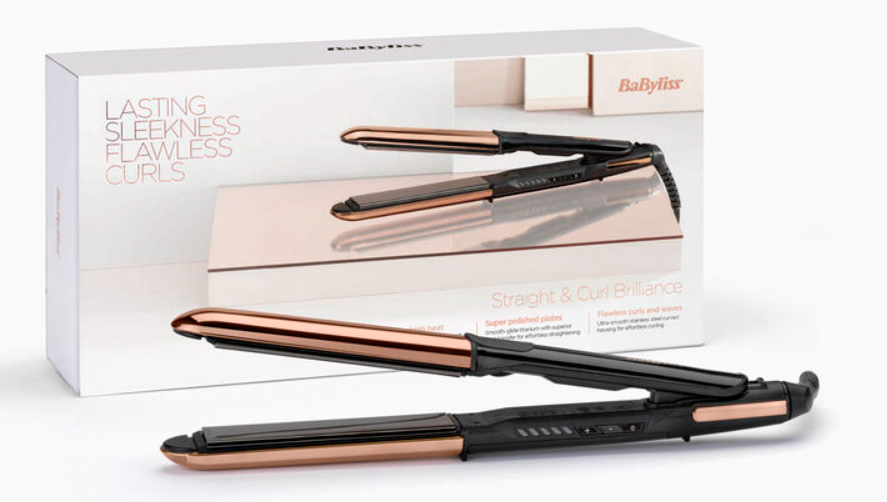 BaByliss Straight And Curl Brilliance Straighteners - Titanium Plates, Anti-Frizz Ion Technology, Fast Heating in 15 Seconds, Curls and Straightens, 5 Temperature Levels up to 235°C, ST482E
