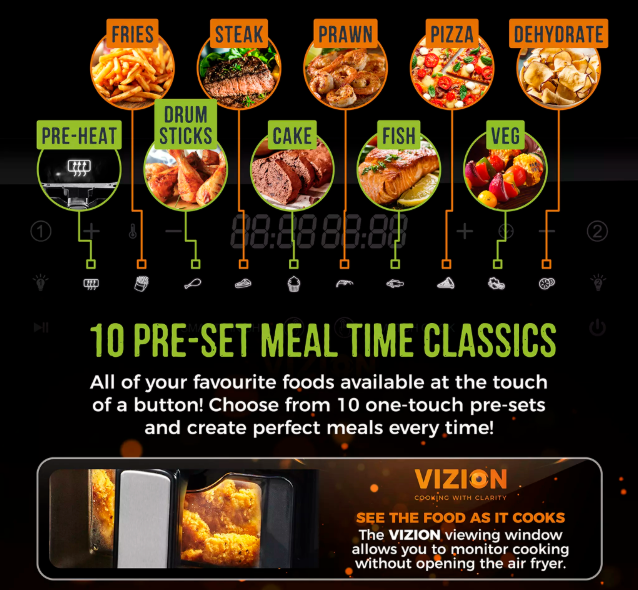 Tower Vortx Vizion 9L Dual Basket Digital Air Fryer T17100