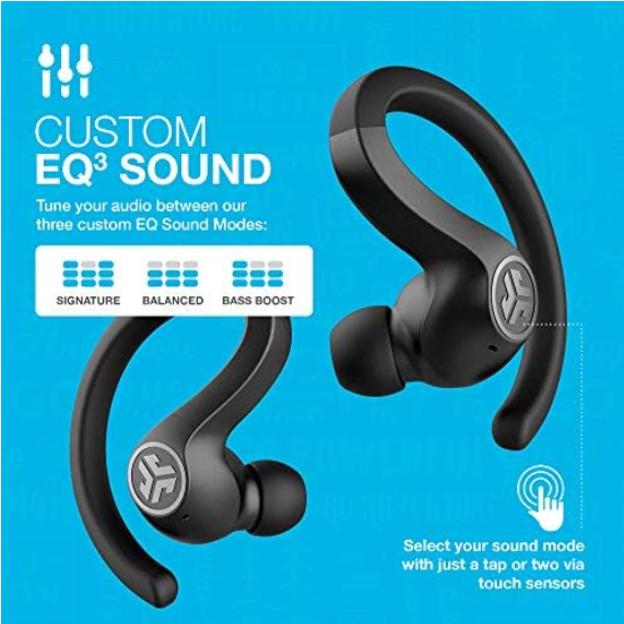 JLab JBuds Air Sport True Wireless Bluetooth Earbuds + Charging Case, Black, IP66 Sweat Resistance, Class 1 Bluetooth 5.0 Connection, 3 EQ Sound Settings JLab Signature, Balanced, Bass Boost