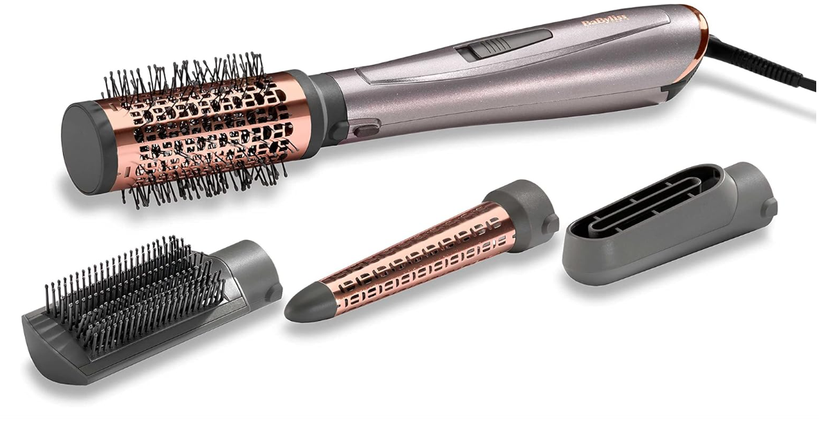 BaByliss 1000 Air Styler | Adjustable 2 Heats + Cool Setting | Ionic Technology For Frizz Free Hair | FREE Conical Curling, Volumizing & Precise Drying Attachment With Heat Pouch | AS136SDE (Grey)