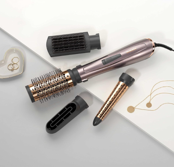 BaByliss 1000 Air Styler | Adjustable 2 Heats + Cool Setting | Ionic Technology For Frizz Free Hair | FREE Conical Curling, Volumizing & Precise Drying Attachment With Heat Pouch | AS136SDE (Grey)