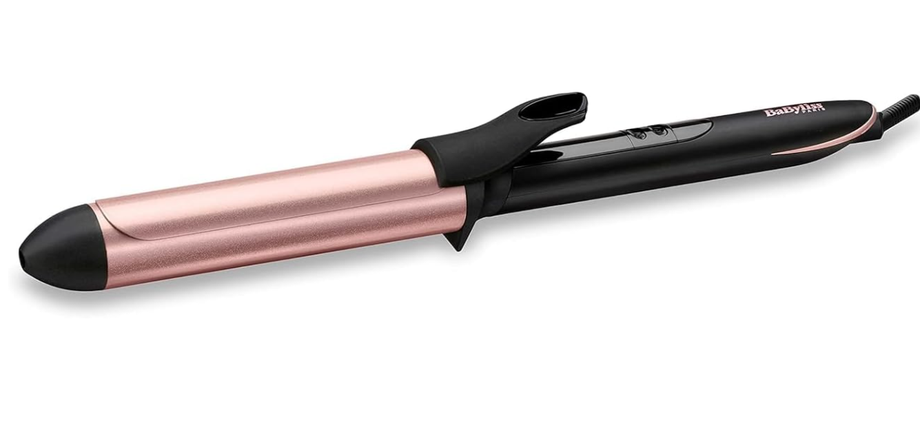 BaByliss Hair Curling Iron, Extensive Wide Reach 32mm Curling Tong Barrel, Ultra-Fast Heat With Led & 6 Temperature Setting 160°C-210°C, 2.5m Ceramics Swivel Cord, C452SDE (Rose Quartz)