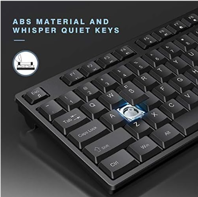 Wireless Keyboard and Mouse, 2.4G Wireless Keyboard Mouse Full Size with 12 Multi-Media Keys and Auto Sleep for WindowsComputerPCLaptopDesktop-K041