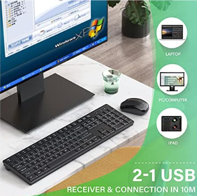 Wireless Keyboard and Mouse, 2.4G Wireless Keyboard Mouse Full Size with 12 Multi-Media Keys and Auto Sleep for WindowsComputerPCLaptopDesktop-K041