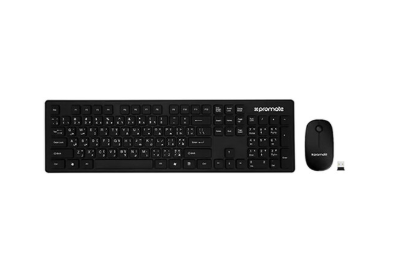 Promate KeyMate-2 Ultra-Slim 2.4Ghz Wireless English/Arabic Keyboard and Mouse, Black