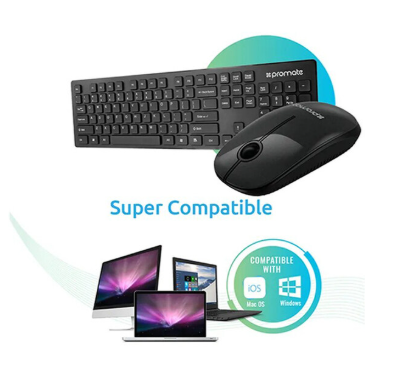 Promate KeyMate-2 Ultra-Slim 2.4Ghz Wireless English/Arabic Keyboard and Mouse, Black