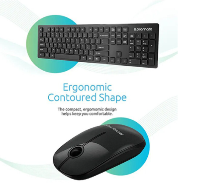 Promate KeyMate-2 Ultra-Slim 2.4Ghz Wireless English/Arabic Keyboard and Mouse, Black