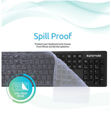 Promate KeyMate-2 Ultra-Slim 2.4Ghz Wireless English/Arabic Keyboard and Mouse, Black