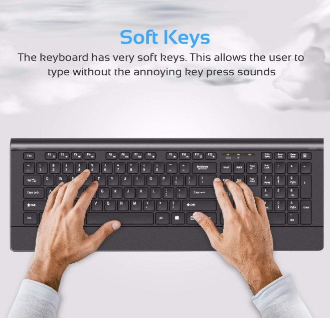 Promate Wireless Keyboard and Mouse, Ergonomic Ultra-Slim 2.4GHz Cordless Combo Keyboard and 5 Button DPI Mouse with Wrist Rest Panel and Auto-Sleep Function, ProCombo-4