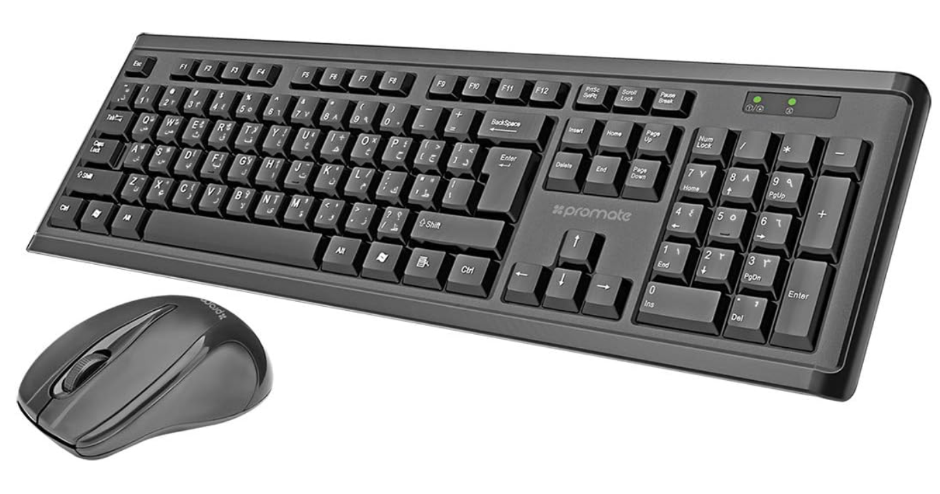 Promate EN proCombo-3 EN Ultra-Slim Ergonomic Wireless Keyboard & 2.4 Ghz Mouse Set (Nano USB Receiver/Support 32.8 ft (10 m) Range and Auto Sleep Function)