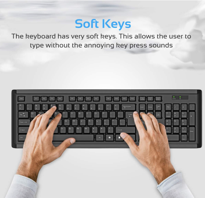 Promate EN proCombo-3 EN Ultra-Slim Ergonomic Wireless Keyboard & 2.4 Ghz Mouse Set (Nano USB Receiver/Support 32.8 ft (10 m) Range and Auto Sleep Function)