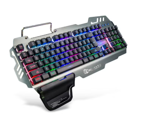 7pin Gaming Keyboard With Mobile Phone Holder And Wrist Rest Silver