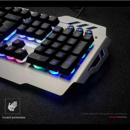 7pin Gaming Keyboard With Mobile Phone Holder And Wrist Rest Silver