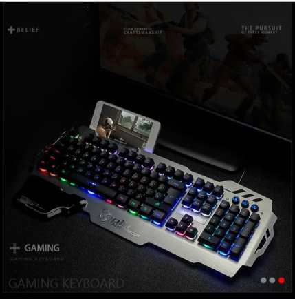 7pin Gaming Keyboard With Mobile Phone Holder And Wrist Rest Silver