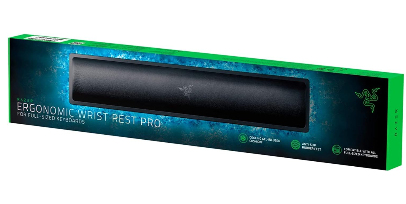Razer Ergonomic Wrist Rest Pro for Full-Sized Keyboards: Cooling Gel Infused - Anti-Slip Rubber Base - Angled Incline - Classic Black