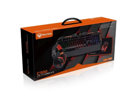 Meetion C500 – 4-in1 Combo Gaming Keyboard, Mouse and Mouse pad with Gaming Headset, Wired LED RGB Backlight for Computer PC/Laptop - Black