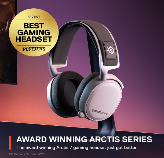 SteelSeries Arctis 7+ Wireless Gaming Headset - Lossless 2.4 GHz - Sonar 7.1 Virtual Surround Sound - 30 Hour Battery Life - USB-C Quick Charging - For PC, PS5, PS4, Mac, Android and Switch - White