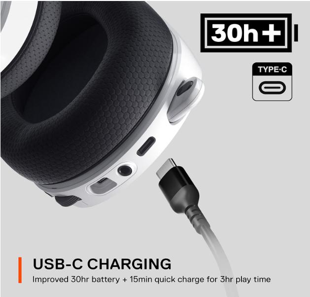 SteelSeries Arctis 7+ Wireless Gaming Headset - Lossless 2.4 GHz - Sonar 7.1 Virtual Surround Sound - 30 Hour Battery Life - USB-C Quick Charging - For PC, PS5, PS4, Mac, Android and Switch - White
