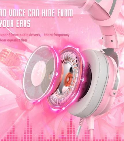 onikuma X11 Cat Ear Wired Stereo Gaming Headset Pink