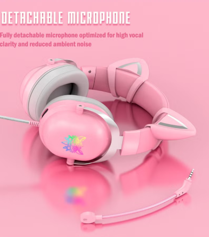 onikuma X11 Cat Ear Wired Stereo Gaming Headset Pink