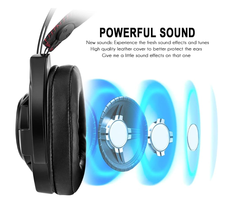 Onikuma M190 Professional Over-Ear Gaming Headset for PS4, Features Subwoofer and Bass Sound with Noise Canceling Mic, Black, Wired