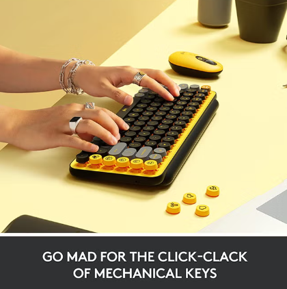POP Keys Mechanical Wireless Keyboard With Customisable Emoji Keys, Durable Compact Design, Bluetooth Or USB Connectivity, Multi-Device, OS Compatible, US Layout Yellow