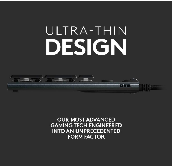 Logitech G815 LIGHTSYNC RGB Mechanical Gaming Keyboard with Low Profile GL Tactile key switch, 5 programmable G-keys, USB Passthrough, dedicated media control - Tactile