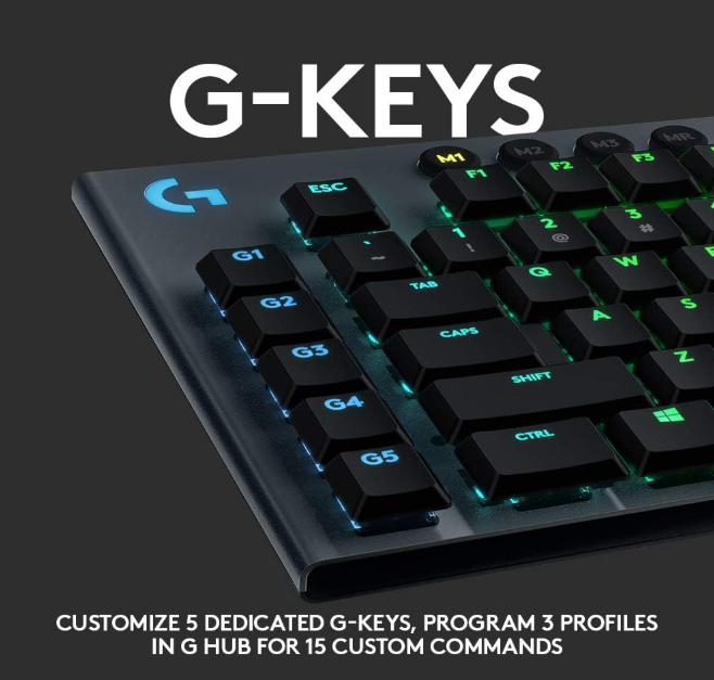 Logitech G815 LIGHTSYNC RGB Mechanical Gaming Keyboard with Low Profile GL Tactile key switch, 5 programmable G-keys, USB Passthrough, dedicated media control - Tactile