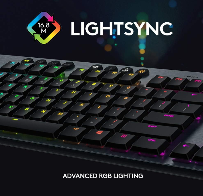 Logitech G815 LIGHTSYNC RGB Mechanical Gaming Keyboard with Low Profile GL Tactile key switch, 5 programmable G-keys, USB Passthrough, dedicated media control - Tactile