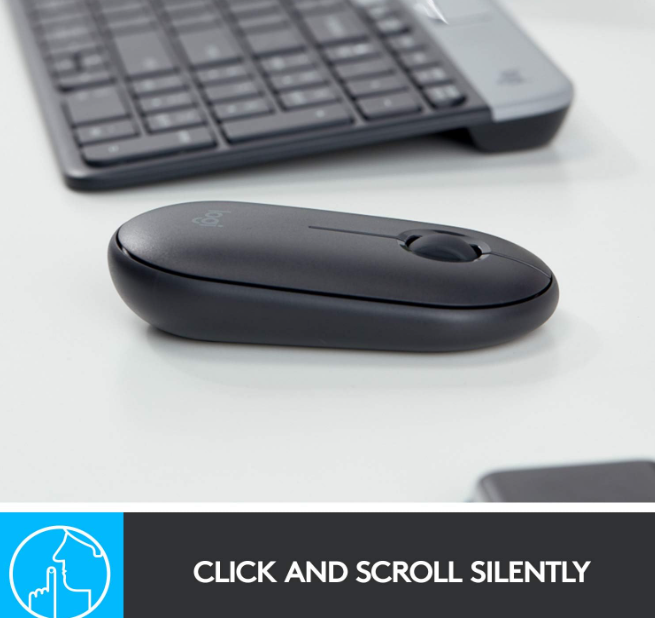Logitech Pebble M350 Wireless Mouse with Bluetooth or USB Silent, Slim Computer Mouse Certified Works with Chromebook Graphite, 910-005743,