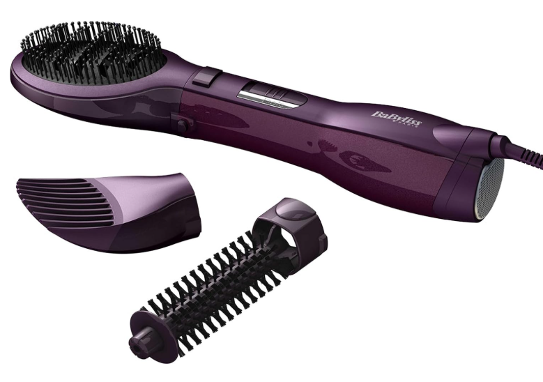 BaByliss The Paddle Air Brush Airstyler, High-Octane 1000W Pro Styling Brush, Adjustable 2 Speeds & Temperature Settings For Quick Dry, Ionic Function With 3 FREE Attachments, AS115SDE (Purple)