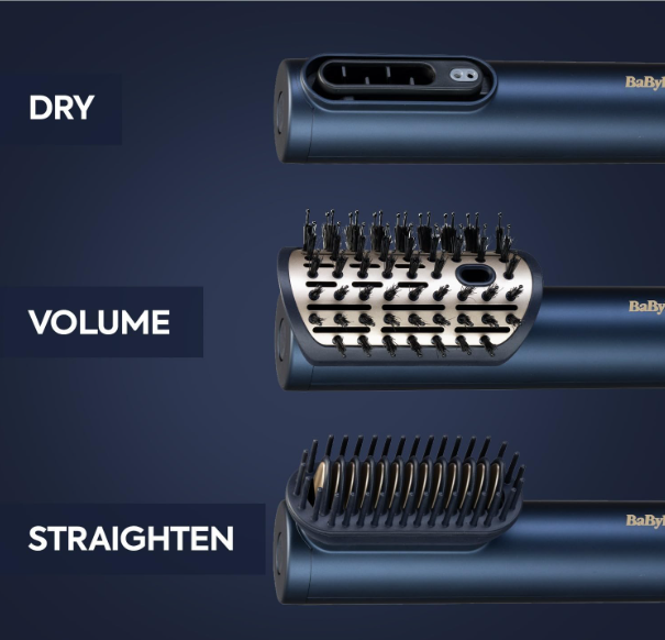 BaByliss Air Wand 3-in-1 Hair Dryer | Straightener & Hot Air Brush with Ion Technology & High-Speed Digital Motor | Includes 3 Attachments | No Heat Damage - (AS6550SDE)