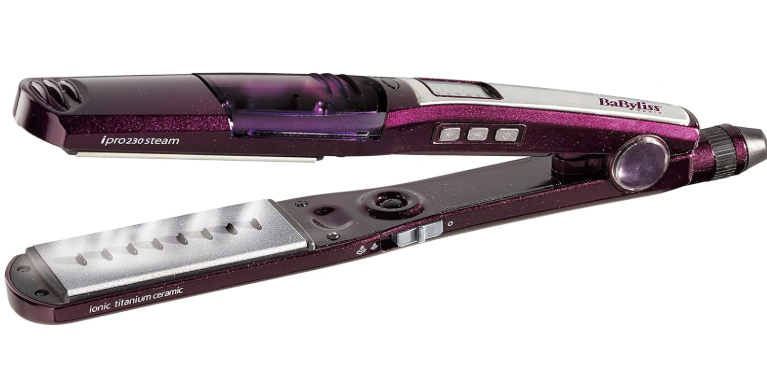 BaByliss Hair Straightener, I Pro 230 Steam - 2000 Watts, Wet and Dry Hair Straightener, Nano Titanium Ceramic Coating, I-Temperature Technology, 360° Surround Steam, Purple - ST395SDE