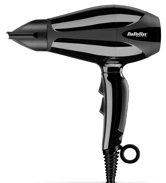 BaByliss Compact Pro 2400 Hair Dryer AC, Italian Salon Motor, Ultra-slim Nozzle With Ionic Frizz Control Technology, 3 Heat / 2 Speed Settings, Portable Design with Diffuser, Black - 6715DSDE