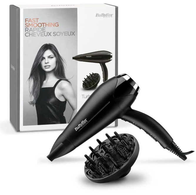 BaByliss Hair Dryer Turbo Smooth 2200, Powerful Dryer With Adjustable Speed Settings, Multiple Heat Settings For Customized Styling, Ionic Technology Reduces Frizz And Enhances Shine, D572DSDE (Black)