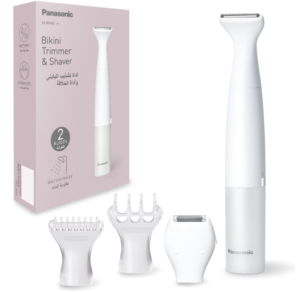 Panasonic Bikini Trimmer and Shaver for Women with 4 Attachments for Gentle Grooming in Sensitive Areas, Wet/Dry, Battery-Operated – ES-WV62-h262