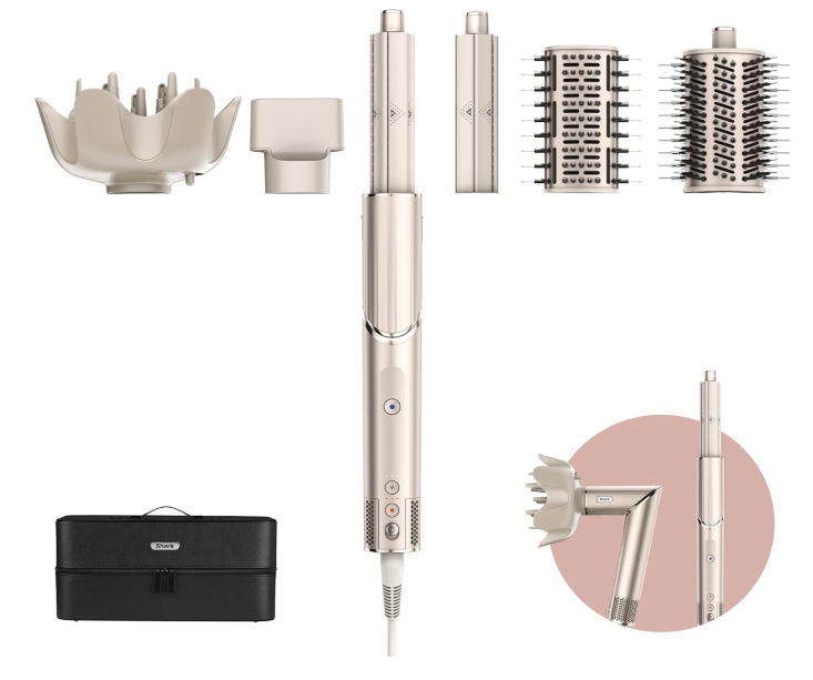 Shark FlexStyle 5-in-1 Hair Styler & Hair Dryer with Auto-Wrap Curlers, Paddle Brush, Oval Brush, Concentrator, Diffuser and Storage Case, No Heat Damage, Stone, HD440SLME