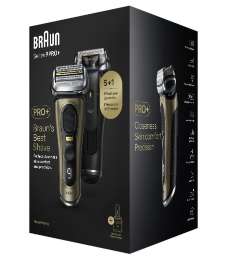 BRAUN Series 9 Pro+ 9569cc Wet & Dryshaver with 6-in-1 SmartCare Center and Travel Case, Brass Gold