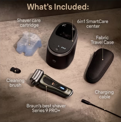 BRAUN Series 9 Pro+ 9569cc Wet & Dryshaver with 6-in-1 SmartCare Center and Travel Case, Brass Gold