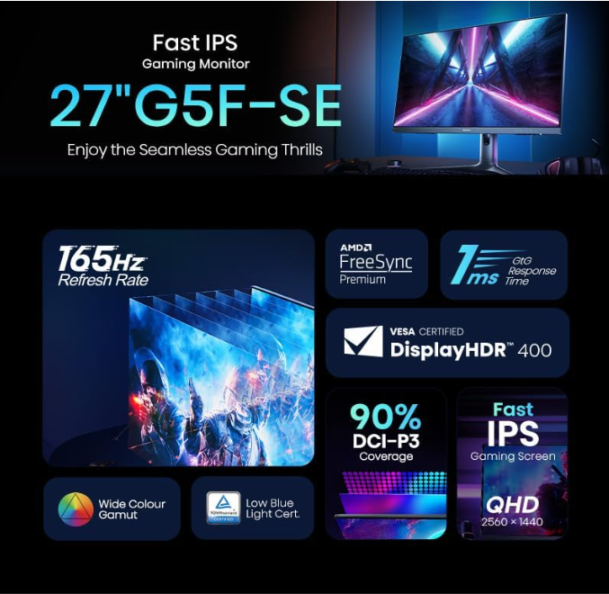 Hisense G5F-SE Fast IPS Gaming Monitor, 165Hz, 27"