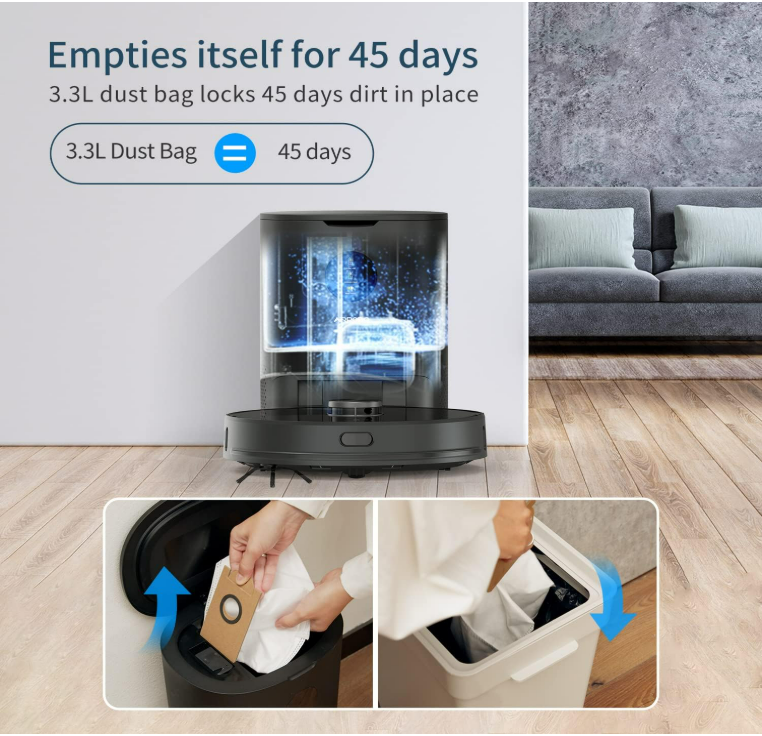 AIRROBO T10+ Robot Vacuum Cleaner with Mop Self Emptying, Lidar Robot Vacuum, 5200mAh Battery, WI-FI Connected, Smart Mapping No-Go Zone Compatible with Alexa & Google Assistant Vacuum Robot