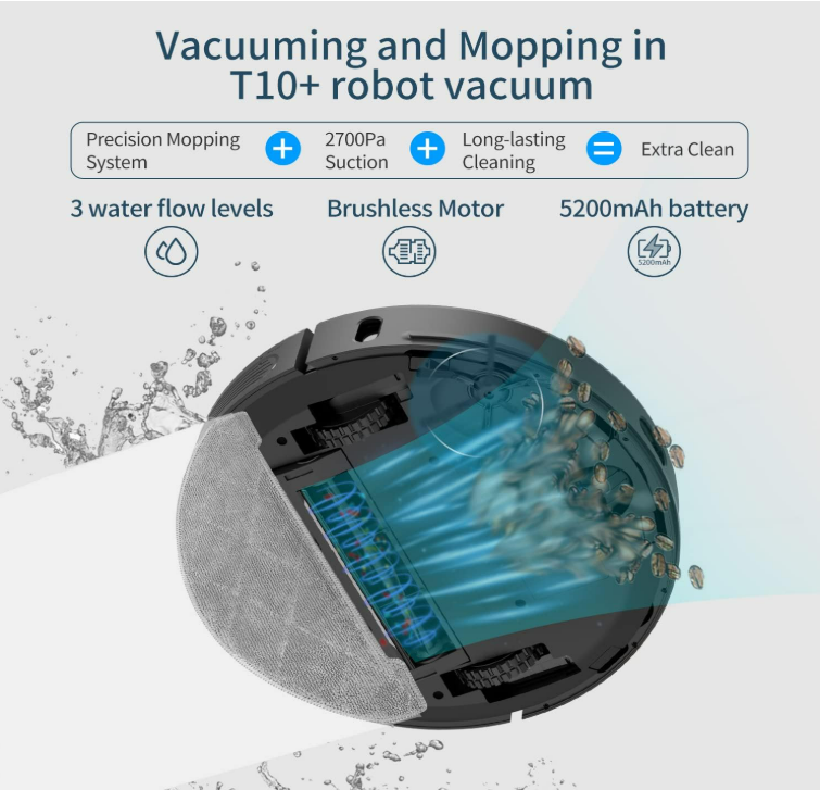 AIRROBO T10+ Robot Vacuum Cleaner with Mop Self Emptying, Lidar Robot Vacuum, 5200mAh Battery, WI-FI Connected, Smart Mapping No-Go Zone Compatible with Alexa & Google Assistant Vacuum Robot