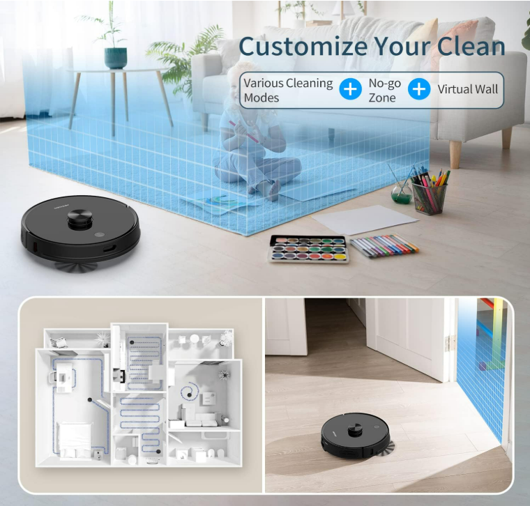 AIRROBO T10+ Robot Vacuum Cleaner with Mop Self Emptying, Lidar Robot Vacuum, 5200mAh Battery, WI-FI Connected, Smart Mapping No-Go Zone Compatible with Alexa & Google Assistant Vacuum Robot