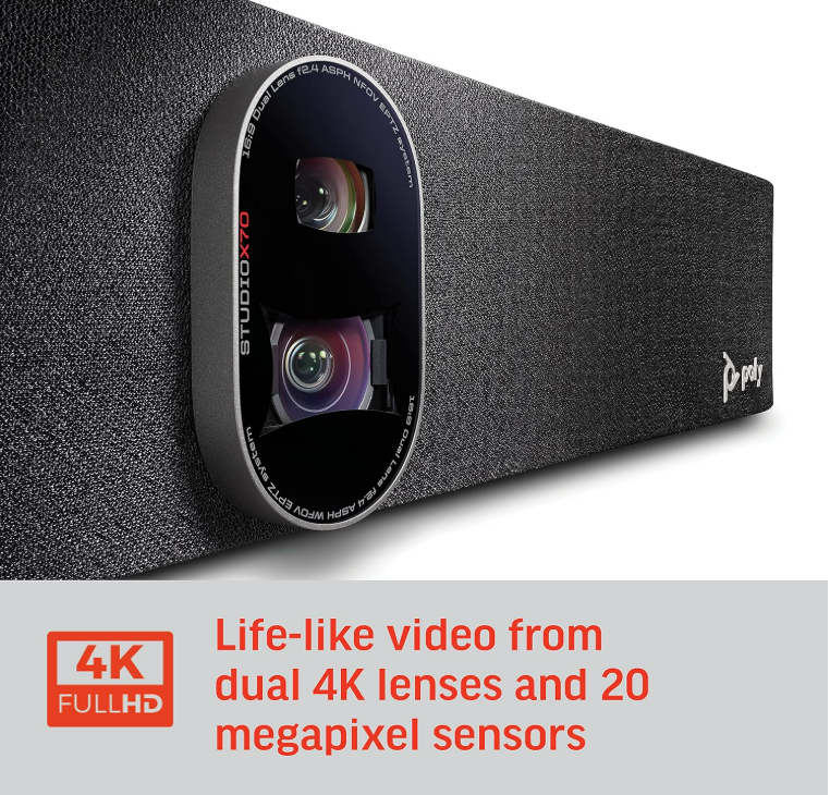 Plantronics Poly ( + Polycom) Poly - Studio X70 Video Bar for Large Conference Rooms Premium 4K Audio & Video Conferencing Solution - Camera, Speakers, & Microphones - Works w/Teams, Zoom (Certified)