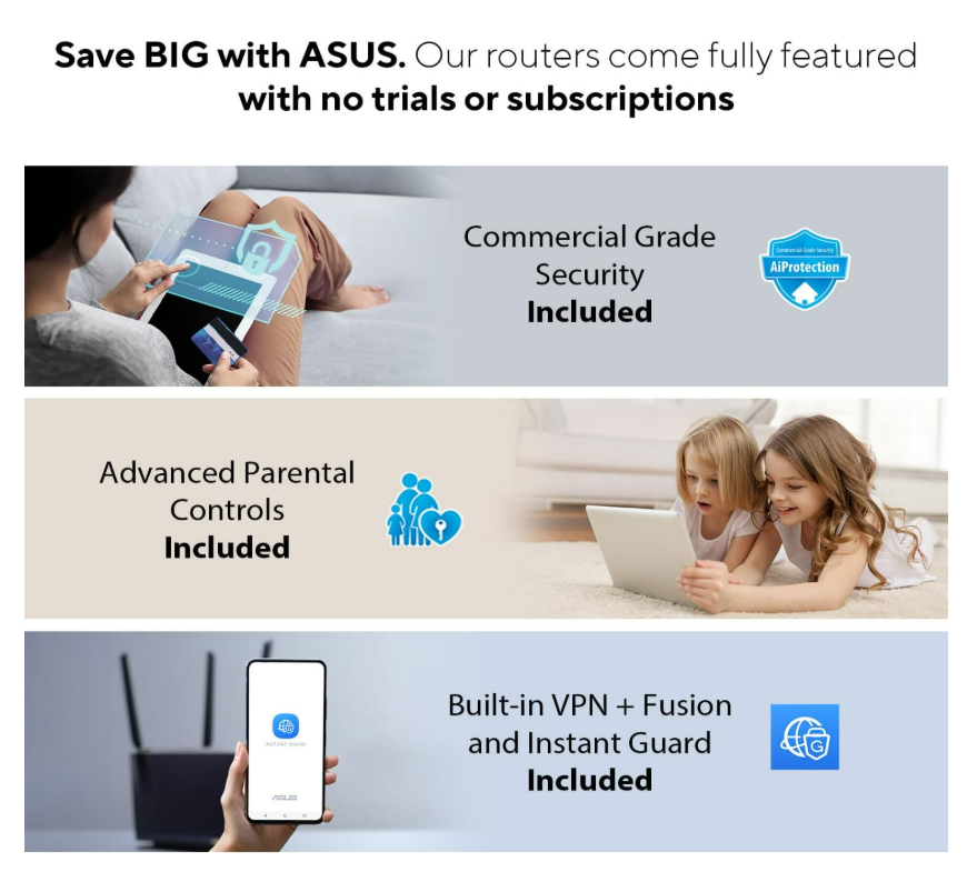 ASUS ROG Rapture WiFi 6 AX Gaming Router (GT-AX6000) Dual 2.5G WAN/LAN Ports, Quad-Core 2.0Ghz CPU, WAN Aggregation, AiMesh Compatible, Lifetime Internet Security, Instant Guard, Aura RGB