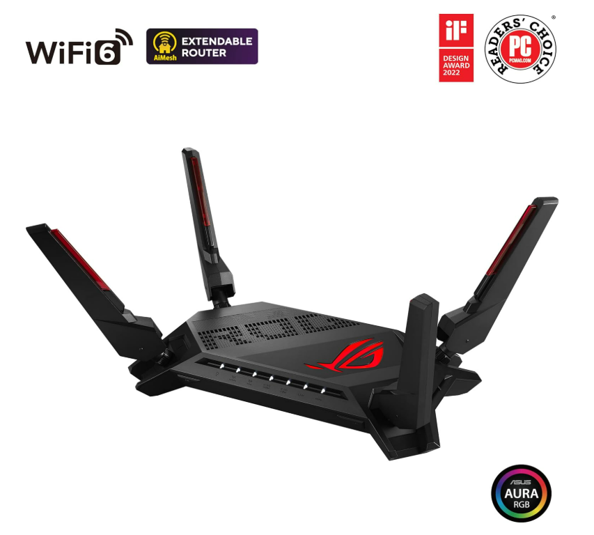 ASUS ROG Rapture WiFi 6 AX Gaming Router (GT-AX6000) Dual 2.5G WAN/LAN Ports, Quad-Core 2.0Ghz CPU, WAN Aggregation, AiMesh Compatible, Lifetime Internet Security, Instant Guard, Aura RGB