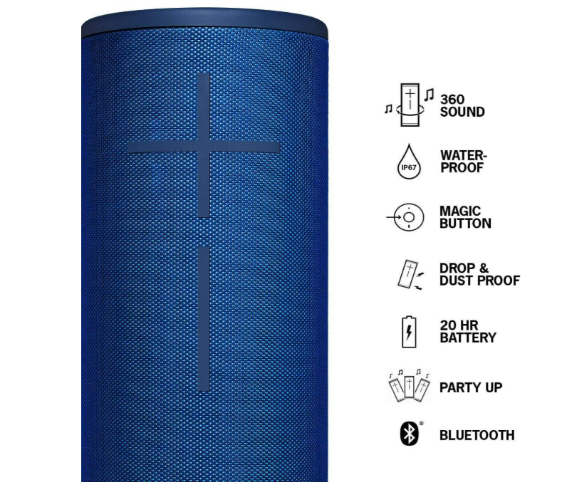Ultimate Ears Megaboom 3 Portable Wireless Bluetooth Speaker, Powerful Thundering Bass, One Touch Control, Waterproof, Floating, Connect Multiple Speakers, 20 Hours Battery Life